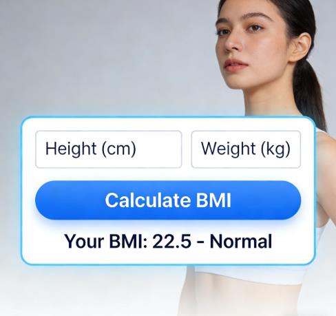 Gender-adjusted BMI calculator for adults: Visual representation of accurate body mass index tracking with key health insights
