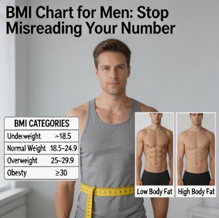 BMI chart for men how to read correct body weight fat and waist measurement