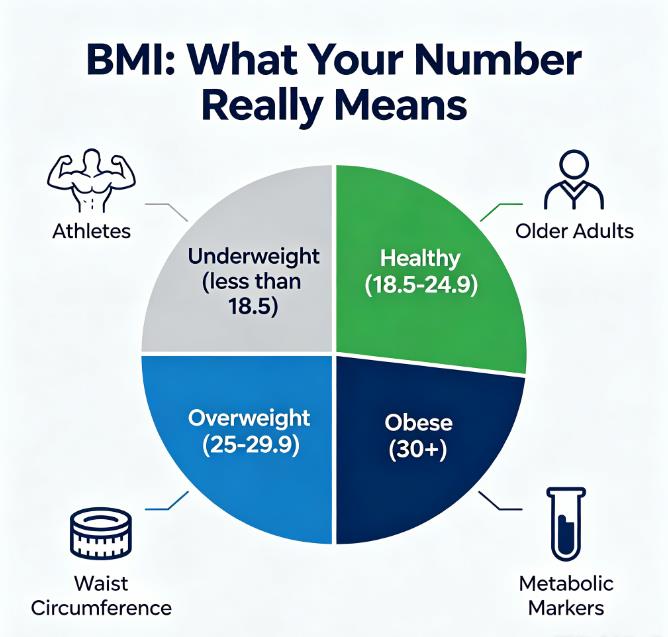 covering CDC adult BMI ranges, BMI limitations for athletes seniors Asian adults, AMA guidelines and 4-step metabolic health assessment checklist