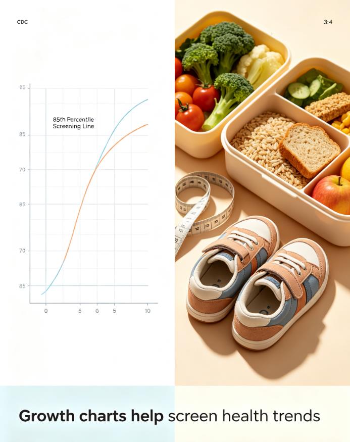 CDC BMI percentile chart for a 10-year-old showing the overweight range compared to healthy growth trends.