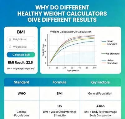 why different healthy weight calculators give different results, visual guide on calculator variations and key influencing factors