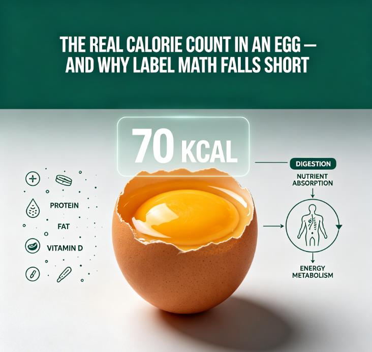Egg calories infographic showing net metabolizable energy and thermic effect of protein for BMI-based weight management